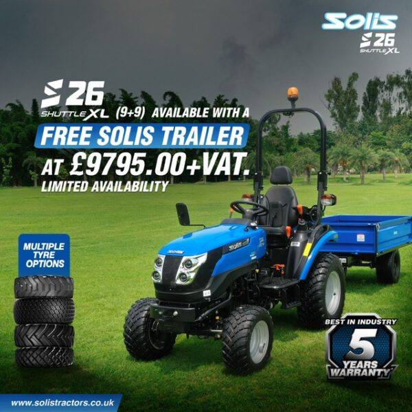 Drive Away with More: Free Solis Tipping Trailer with Every New Solis 26 9+9 Tractor Purchase!